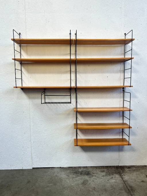 Étagère murale vintage en hêtre / système mural modulaire, Allemagne années 1970