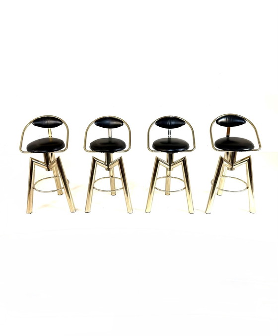Image 1 of 4x Italian bar stool Hollywood Regency style '80