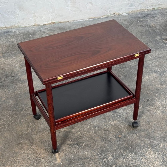 Image 1 of Grete Jalk palissander uitschuifbare drankenwagen voor Poul Jeppesens Møbelfabrik, 1960