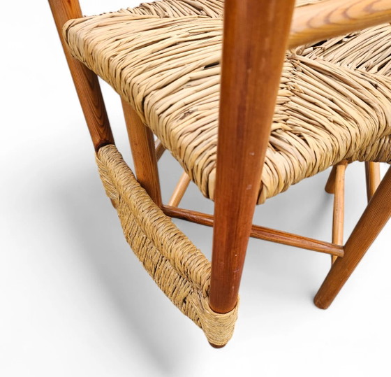 2 x pine wood woven reed dining chairs / France 1950s (photo 36 of 40)