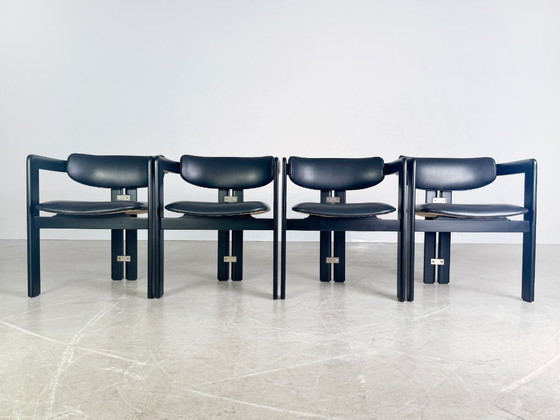 Image 1 of Set originale di 4 sedie Pamplona Pozzi Augusto Savini in pelle