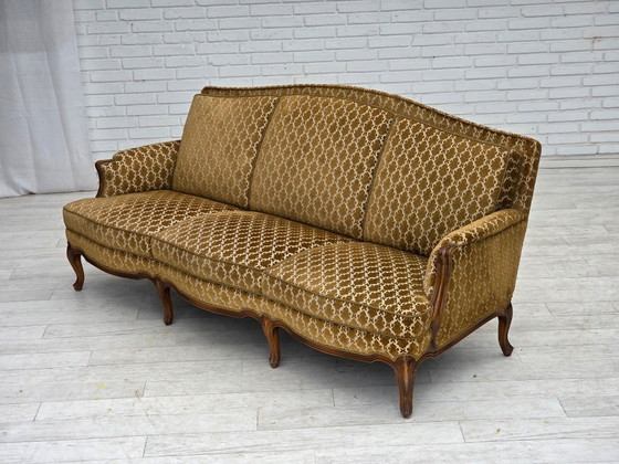 Image 1 of 1950s, Danish 3-seater sofa, furniture velour, carved ash wood.