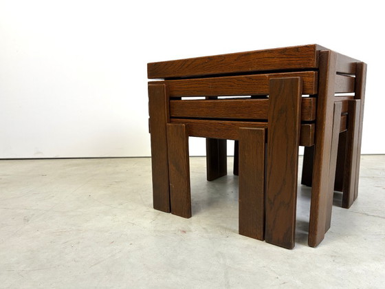 Mid century ceramic nest of tables, 1960s, Side tables, Wood, Brown, Vintage (photo 10 of 12)