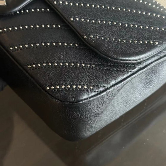 Image 1 of Chanel Seasonal Flap - Studded 25CM Chevron Calfskin Black Silver Hardware Series 24