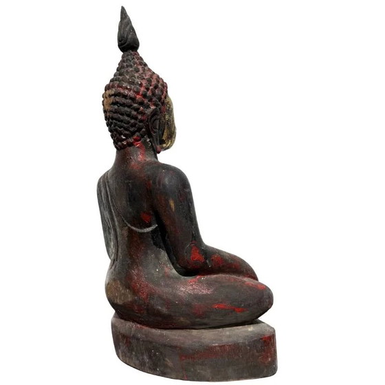 Antique Burmese Buddha - Teak Wood & Gold Leaf - 29cm – Sculpture (photo 4 of 12)