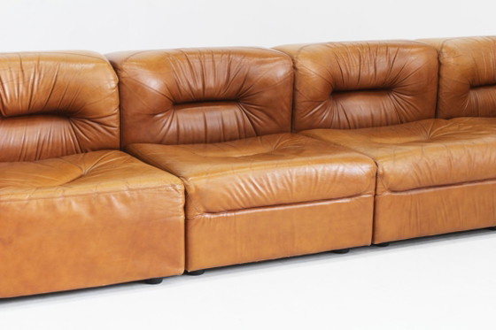Image 1 of Vintage modulaire bank in cognac bruin leer jaren 70