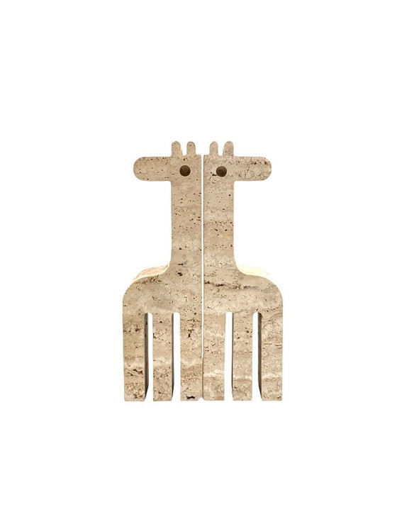 Image 1 of Modernes Set aus 2 giraffenförmigen Buchstützen aus Travertin, Fratelli Mannelli, Italien, 1970er Jahre