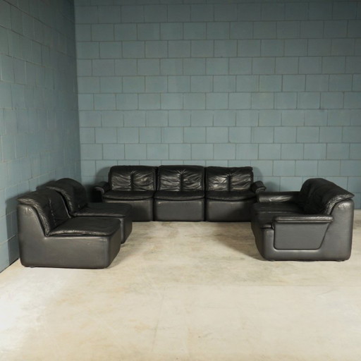 Vintage modular seating/seating group - black leather