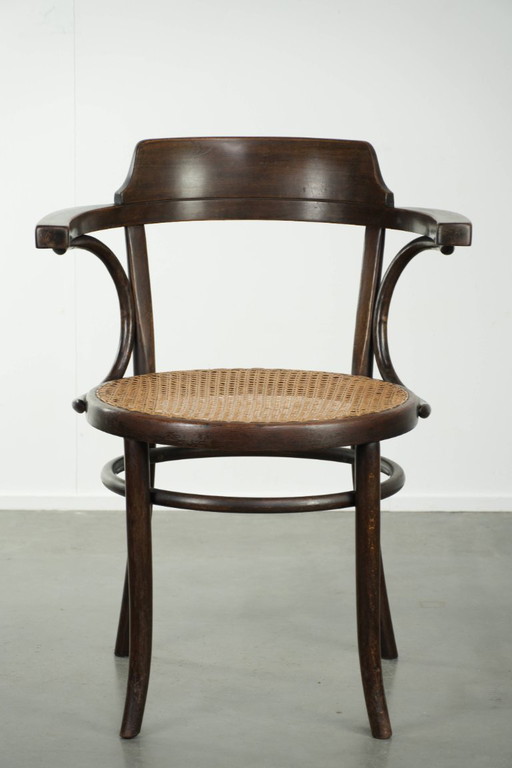 Chaise d'appoint/de salle à manger/de café Cosmos vintage originale en toile, avec un bois élégamment courbé dans le style Thone