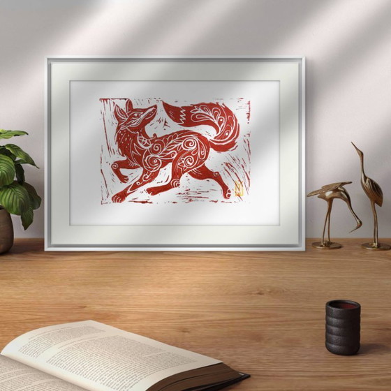 Image 1 of Handgemaakte vos Linosnede Print