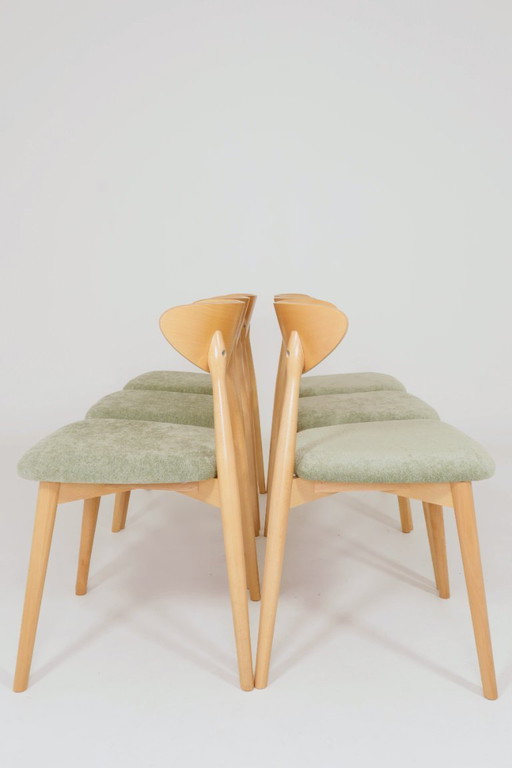 Set di 6 sedie da pranzo moderne, salvia Farbic e faggio naturale