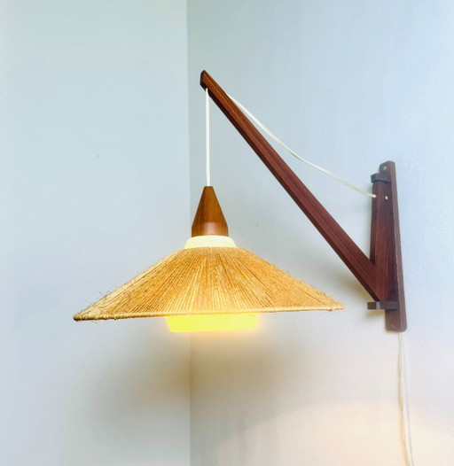 Applique murale en bois et sisal par E.R. Nele pour Temde Leuchten, Allemagne/Suisse, années 1960 – wandlampen, Glass, Wood