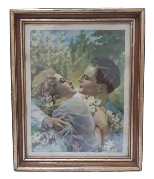 Vintage framed lithograph - couple in love