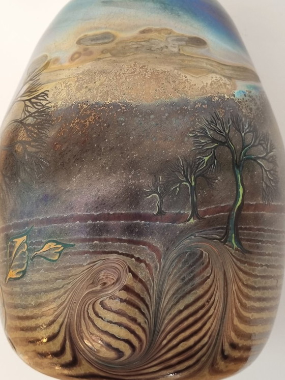 Image 1 of Eisch Studioglas Vase 1991 – Signed – Iridescent – ​​Landscape Decor 18.5cm