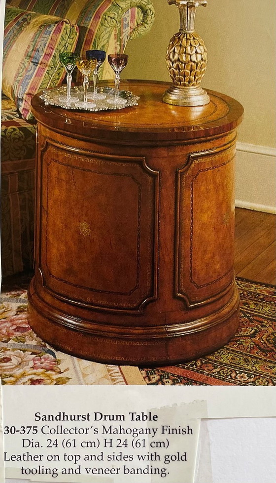 Sandhurst Drum Table – Exclusive English Side Table | Mahogany & Leather – Wood (photo 4 of 7)