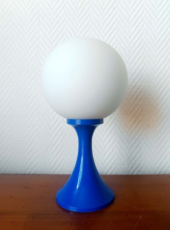 Image 1 of Lampada in stile Space Age, vetro blu e opalino, anni '70