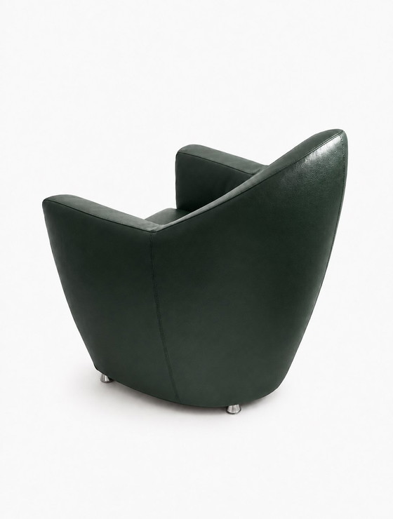 Fauteuil Leolux Carabita avec repose-pieds en cuir vert foncé – Leather, Metal (photo 6 of 8)