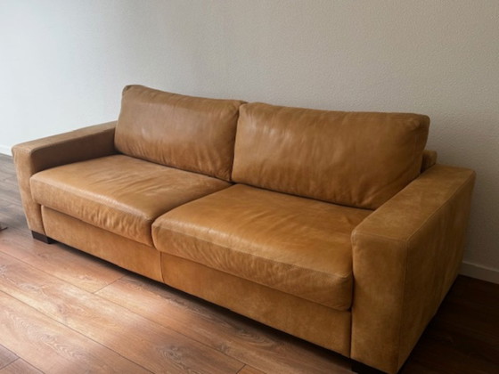 Image 1 of Canapé en cuir mangowood avec causeuse et pouf