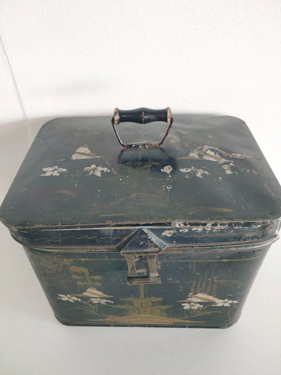 Antica Scatola di Latta Toleware / Chinoiserie Brocante con Decorazione a Pagoda – Oggetti decorativi, Altro (photo 9 of 12)