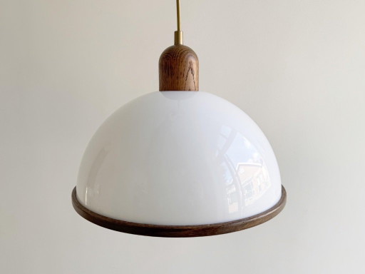 1 lampe suspendue champignon vintage Steinhauer en plexiglas et chêne – hanglampen, Wood