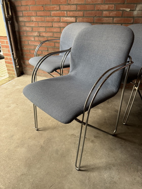 'Neon Light' Eetkamerstoel Set Van 4 In Blauw En Chroom Van Alfred Homann – Eetkamerstoelen, Metal, Textile (photo 3 of 6)