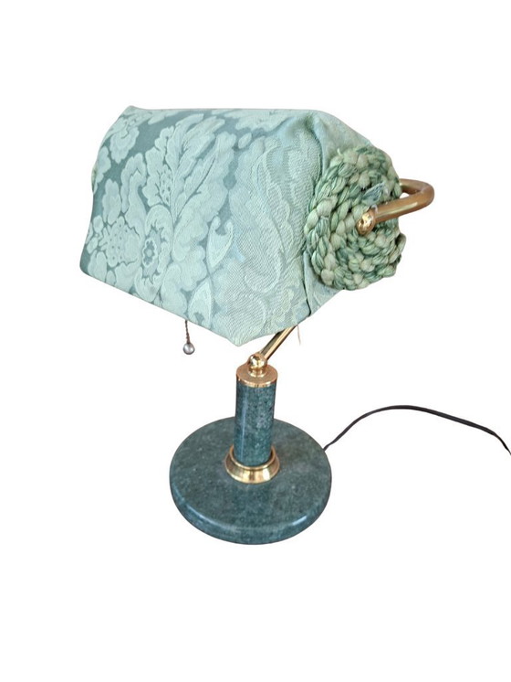 Image 1 of Vintage Desk Lamp in Green Marble and Brass, One-of-a-kind, Handcrafted, 1980s