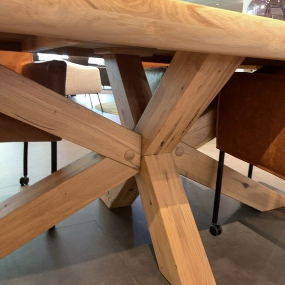 Image 1 of Table de salle à manger en chêne néerlandais et acier, aspect tronc d'arbre - 240 x 100