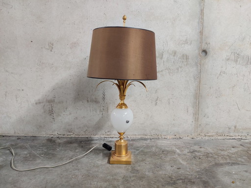 Brass and Opaline Pineapple Leaf Table Lamp 1960s
