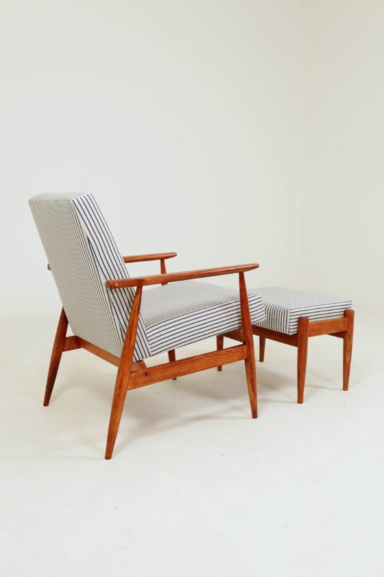 Image 1 of Lounge Chair with footstool Vintage Stripe Fabric Mid Century Design, 1960