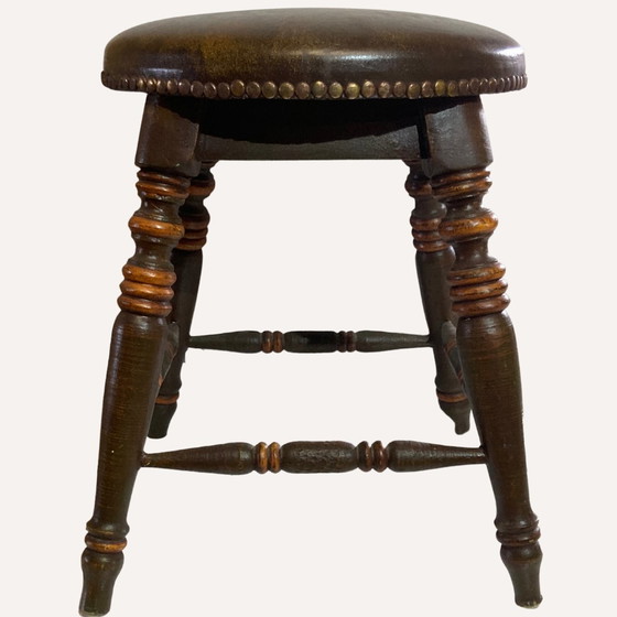 Image 1 of Victorian Tudor Low Elm Bar Stool, England, 1900S