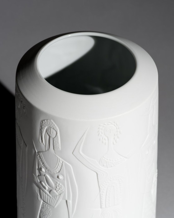 Image 1 of Zeldzame CUNO FISCHER Hutschenreuther Bisque porseleinen Vloervaas 1969 H33cm D21cm