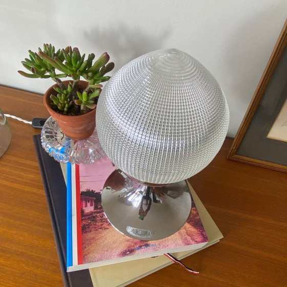 Image 1 of Lampada a globo vintage in vetro stile Holophane e metallo cromato