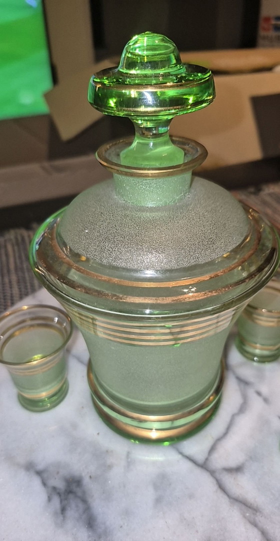 Set Liquore Vintage Art Déco, Bicchieri e caraffe, Vetro, Oro, Dorato (foto 4 di 8)
