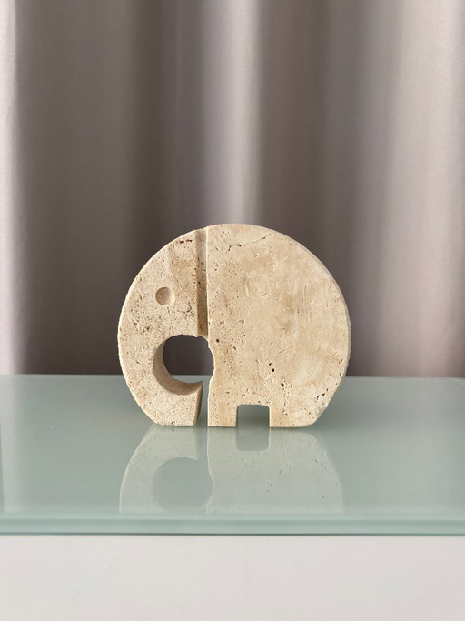 Escultura/portacartas de elefante en travertino de Fratelli Mannelli – Hecho en Italia – Vintage – decoratieve objecten