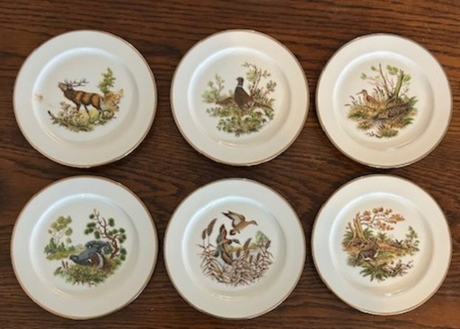 6 platos con temática de caza de Crown Staffordshire