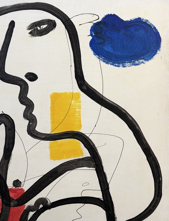 Image 1 of Gundi Falk (1966) Magnificent painting “female nude between blue and red”