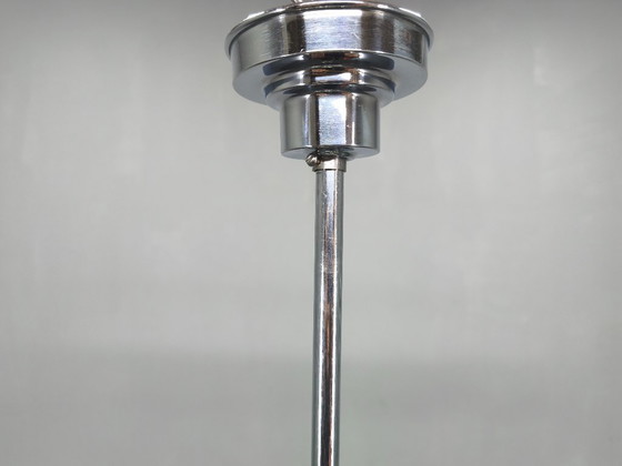 Image 1 of Lampadario Art Déco, cromo, noce e vetro, anni '30