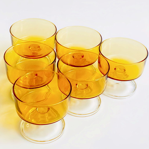 Vintage Set of 6 Amber Colored Luminarc Champagne Glasses
