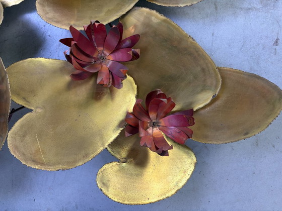 Florale wandbeeldhouwkunst van Daniel D'Haeseleer, jaren 70 – Metaal, Messing (photo 4 of 9)