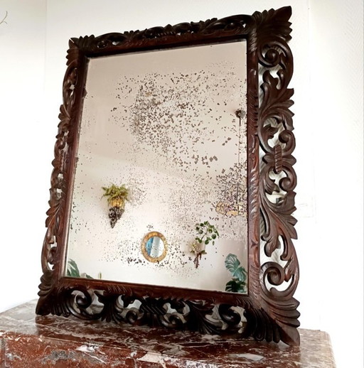 Neo-Gothic mirror in carved oak, circa 1940