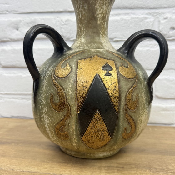 Image 1 of Roger Guérin - Brocca in ceramica Art Déco a quattro manici - Carte da gioco