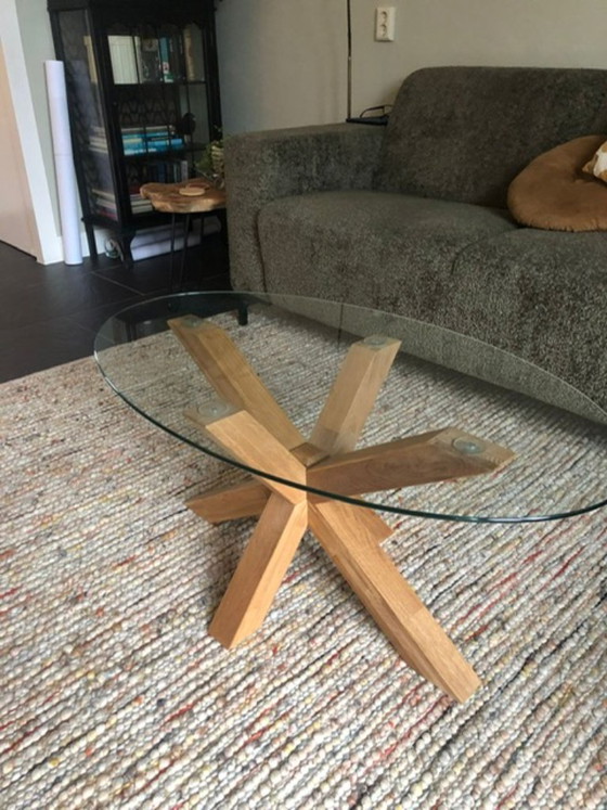 Image 1 of Oak coffee table with glass