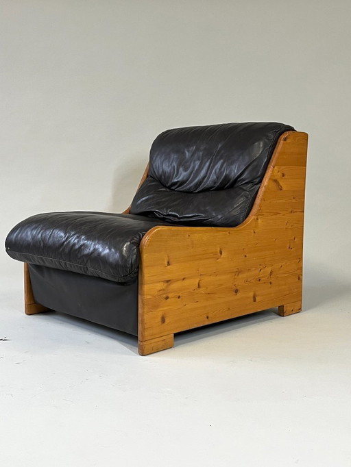 Brutalistischer Ledersessel, 1960er–1970er Jahre