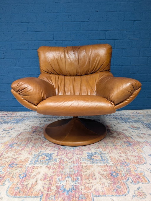 Vintage leather swivel armchair, 1970s