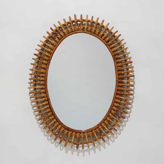 Wall mirror with rattan frame, 1950s – Glass (photo 2 of 11)