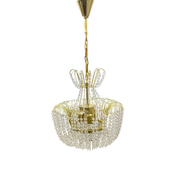 Image 1 of Kamenický Šenov crystal chandelier, gilded brass, 1970s, Czechoslovakia