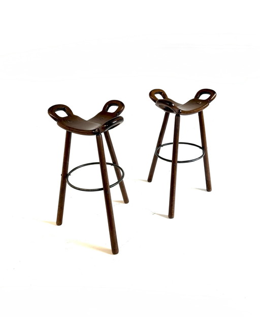 Ensemble de 2 tabourets de bar brutalistes « Marbella » des années 60