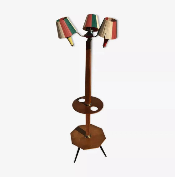 Lampadaire étagère vintage à 3 lumières des années 1950 – Wood, Plastic (photo 11 of 11)