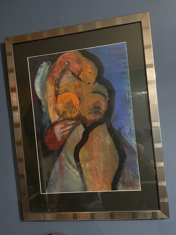 Image 1 of Large work by artist Veer 1989 Haarlem abstract and nude female signed same as the 2 small works from the inheritance