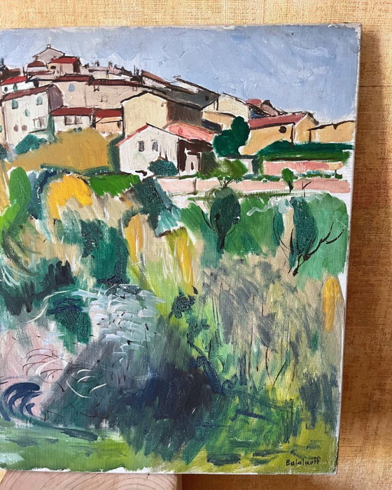 Image 1 of Original Painting Signed Balaloeff – Village on a Hill, France